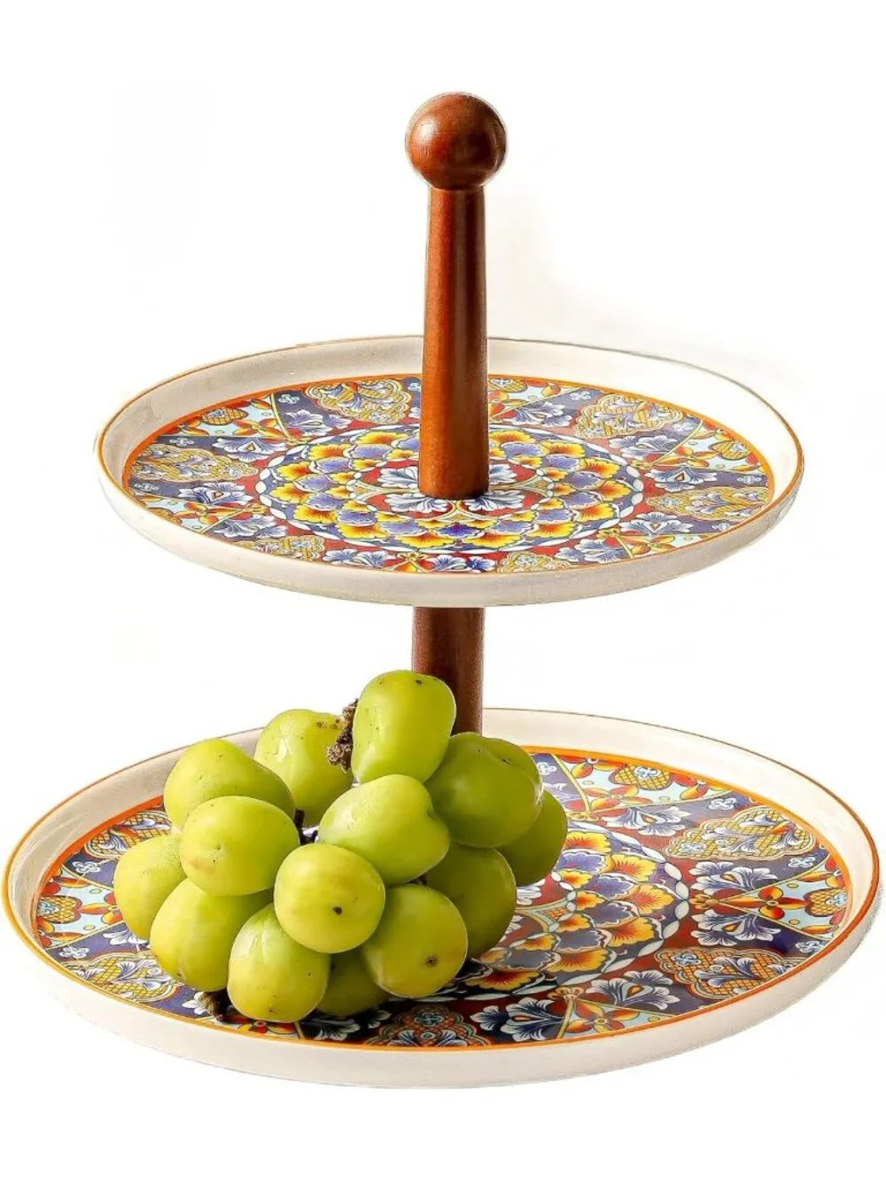 2-Tier Ceramic Cupcake Stand - Bohemian Dessert Display for Tea Parties